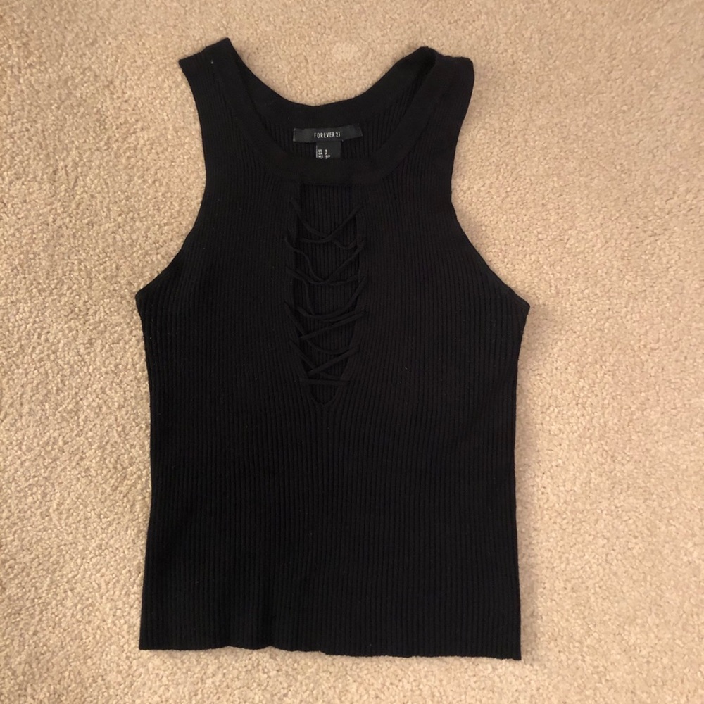 Black tank with criss cross front